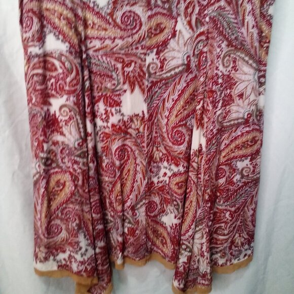 Entro Dress Women M Sleeveless Asymmetrical Hem Paisley Print Flowing Red Brown - Picture 15 of 15